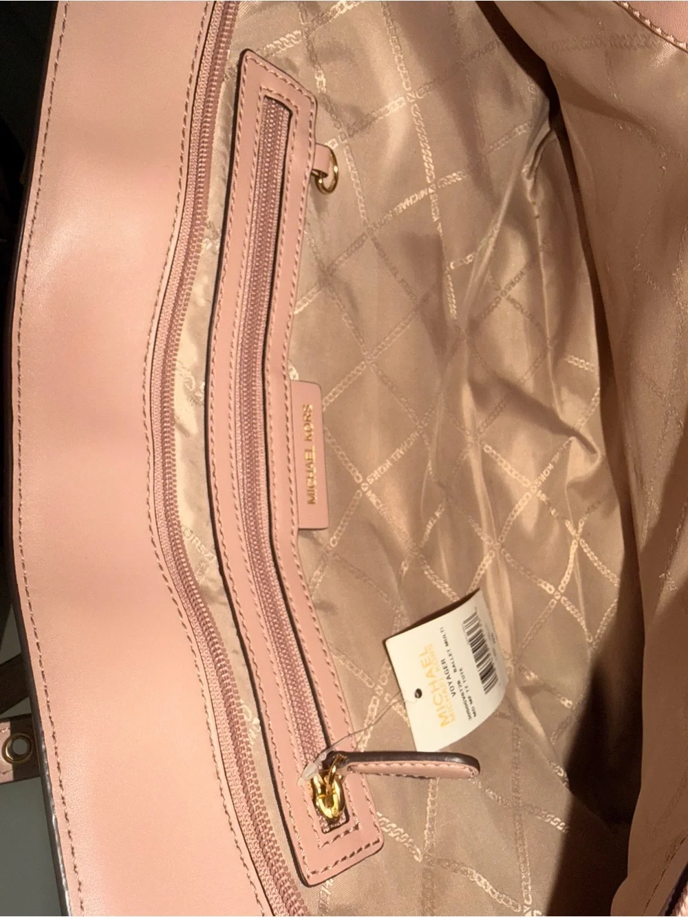 Michael Kors Voyager Medium Signature Tote Blush Pink Cream Gold Hardware